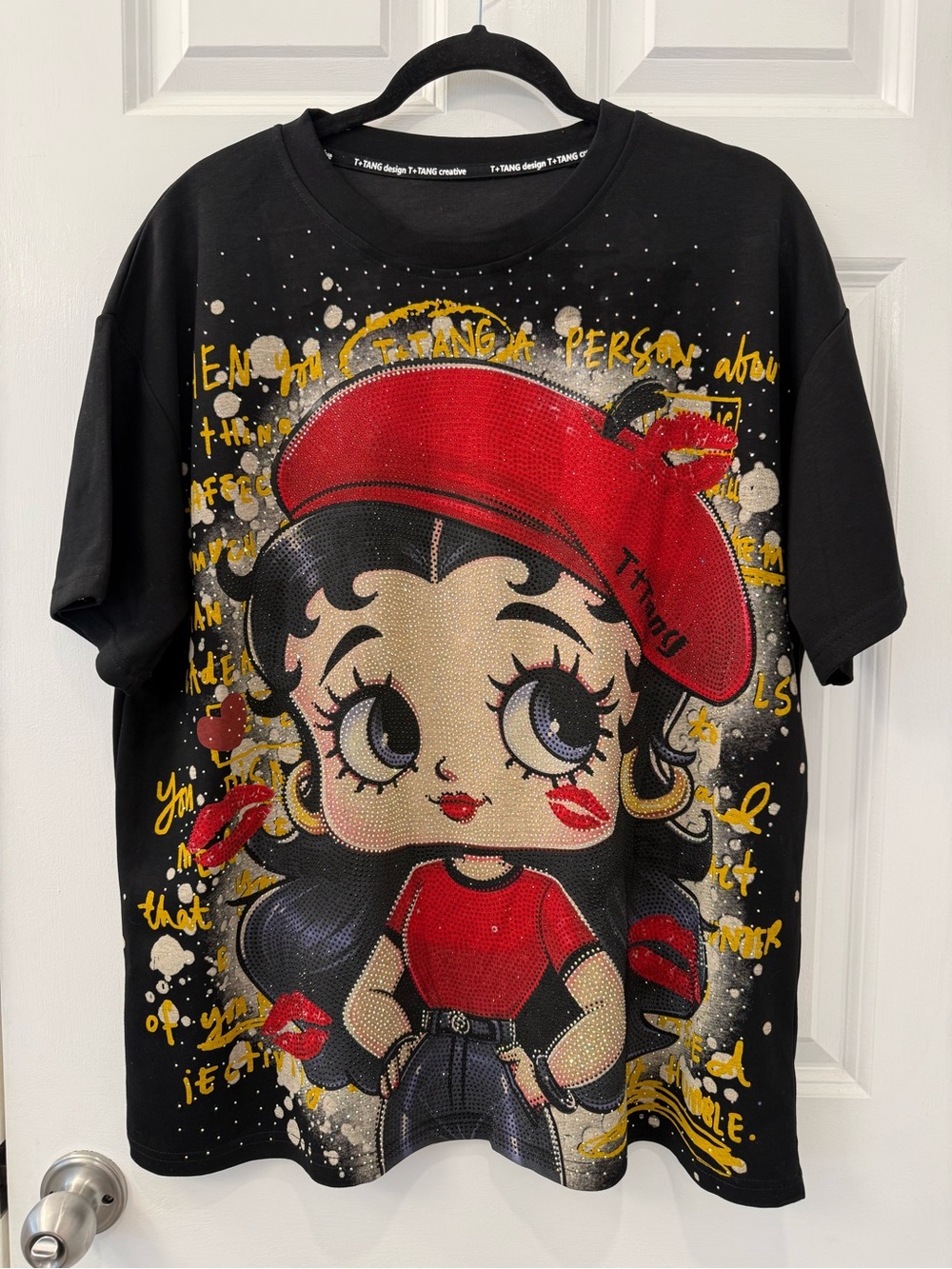 T+Tang Embellished Betty Boop Heavyweight Streetwear Tshirt Large